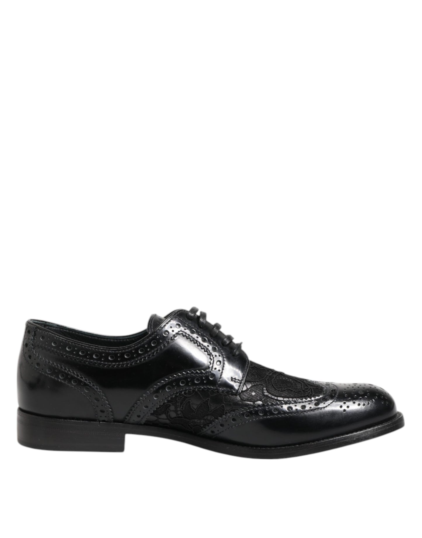 Black Leather Floral Lace Dress Formal Shoes