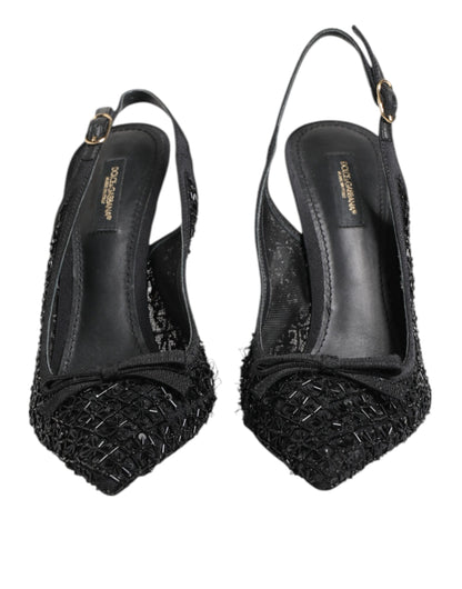 Black Tulle Ricamo Heels Slingbacks Shoes