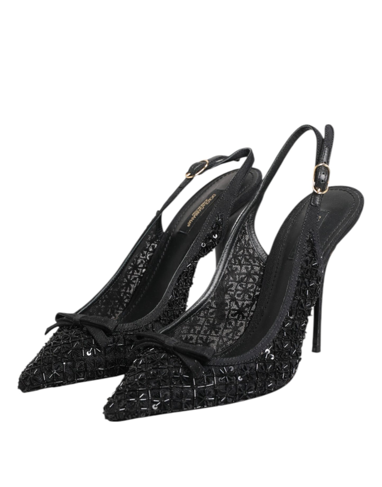 Black Tulle Ricamo Heels Slingbacks Shoes