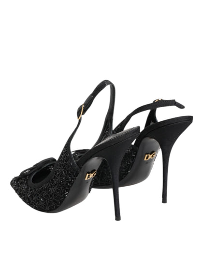 Black Tulle Ricamo Heels Slingbacks Shoes