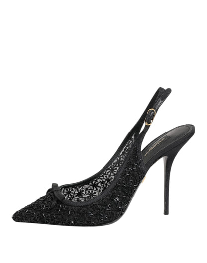 Black Tulle Ricamo Heels Slingbacks Shoes