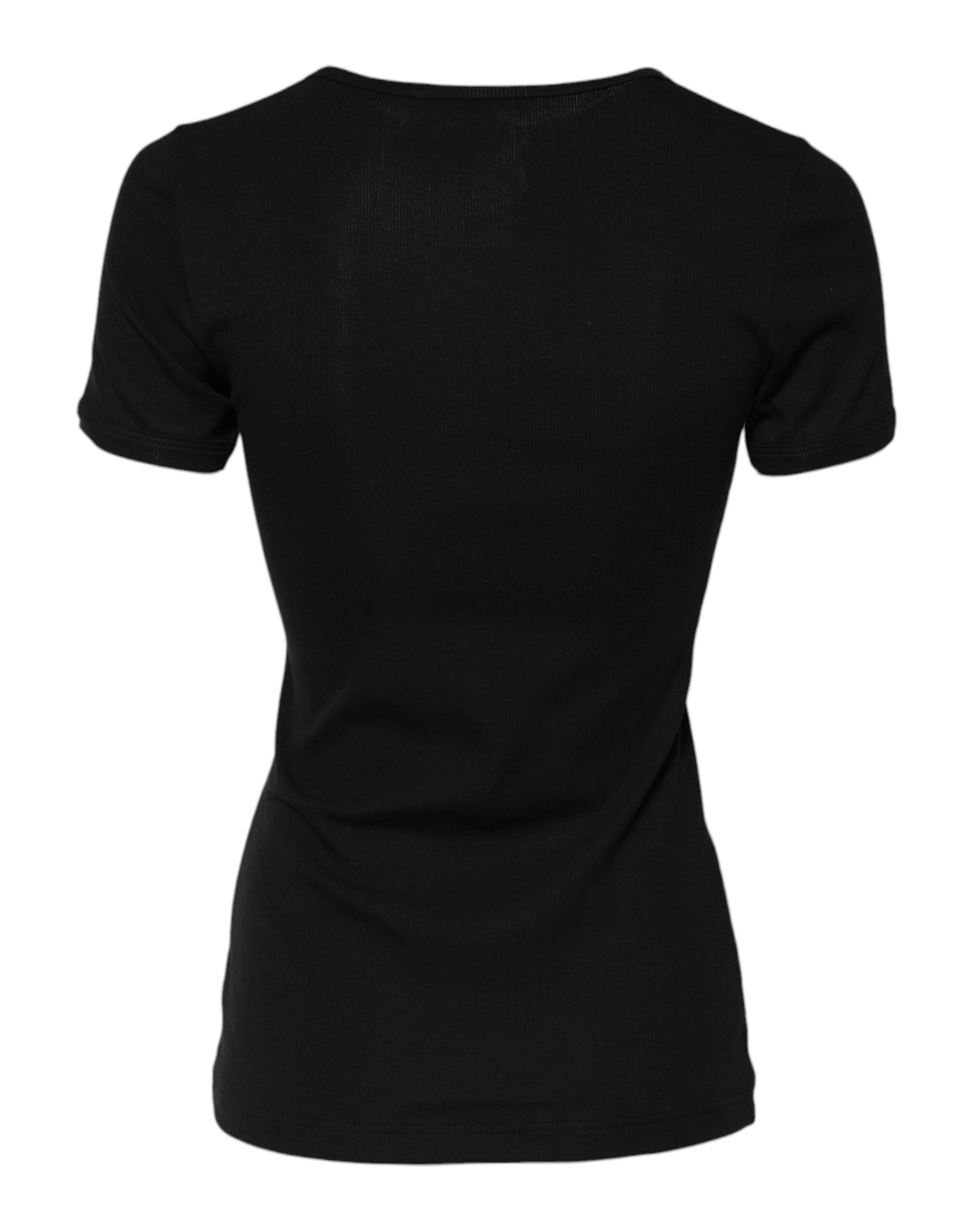 Black Cotton Henley Short Sleeves Top T-shirt