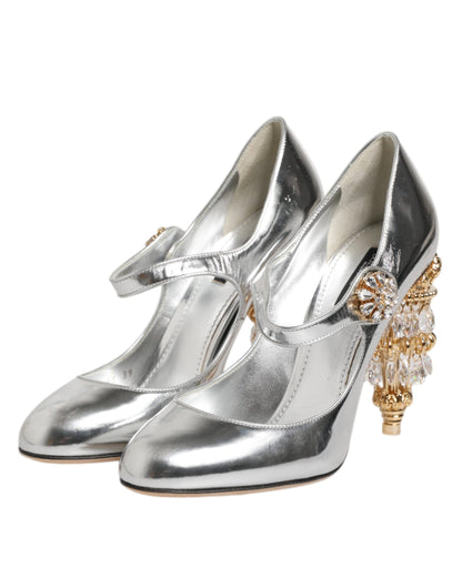 Silver Chandelier Sculpted Heel Mary Jane Pump Shoes