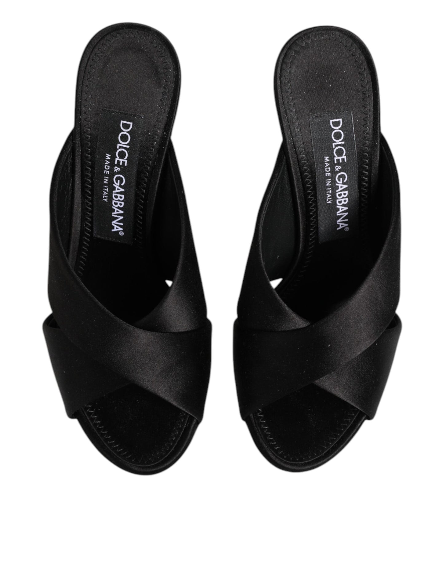 Black Logo KEIRA Satin Slides Sandals Shoes