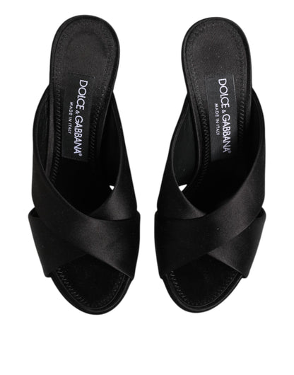 Black Logo KEIRA Satin Slides Sandals Shoes
