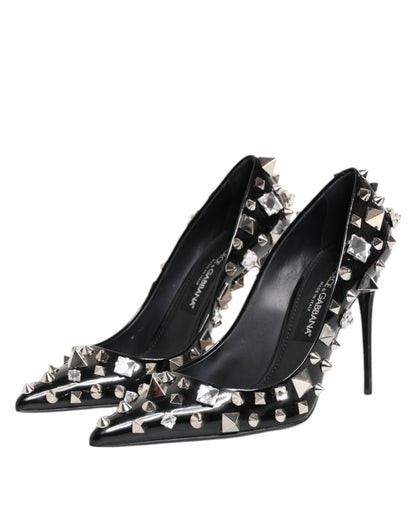 Black Crystals Studs Stiletto Pumps Shoes