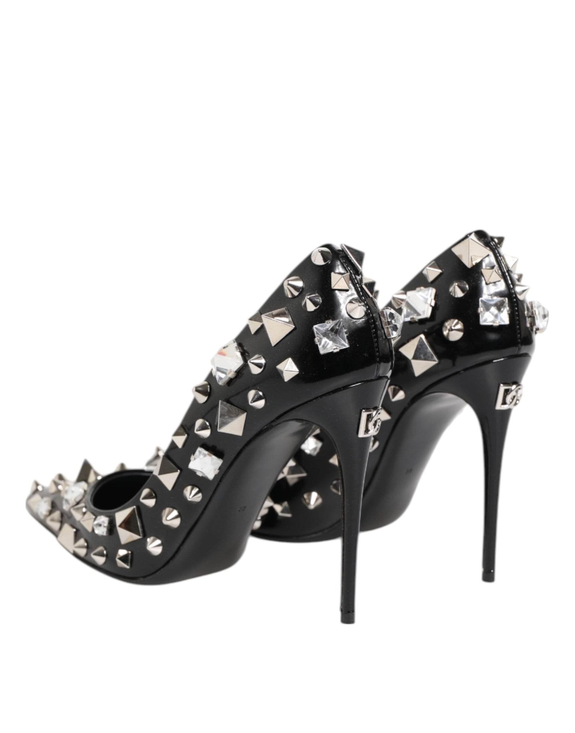 Black Crystals Studs Stiletto Pumps Shoes