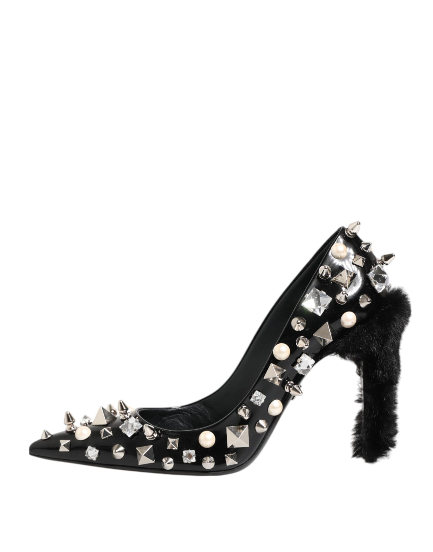 Black Crystals Studs Stiletto Pumps Shoes