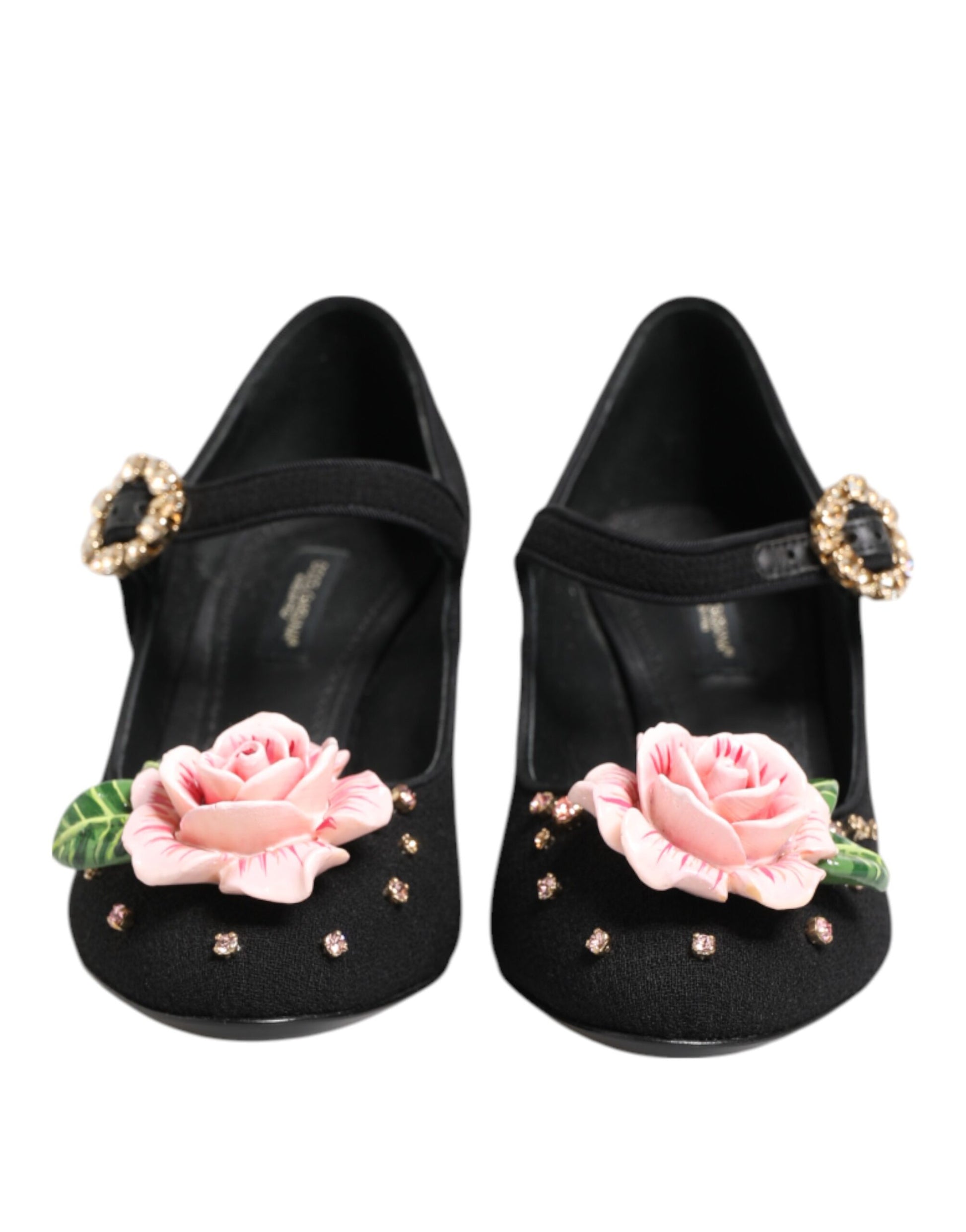 Black Flower Crystal Embellished Mary Jane Shoes