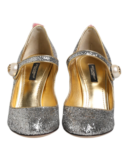 Silver Glitter Mink Fur VALLY Pump Shoes