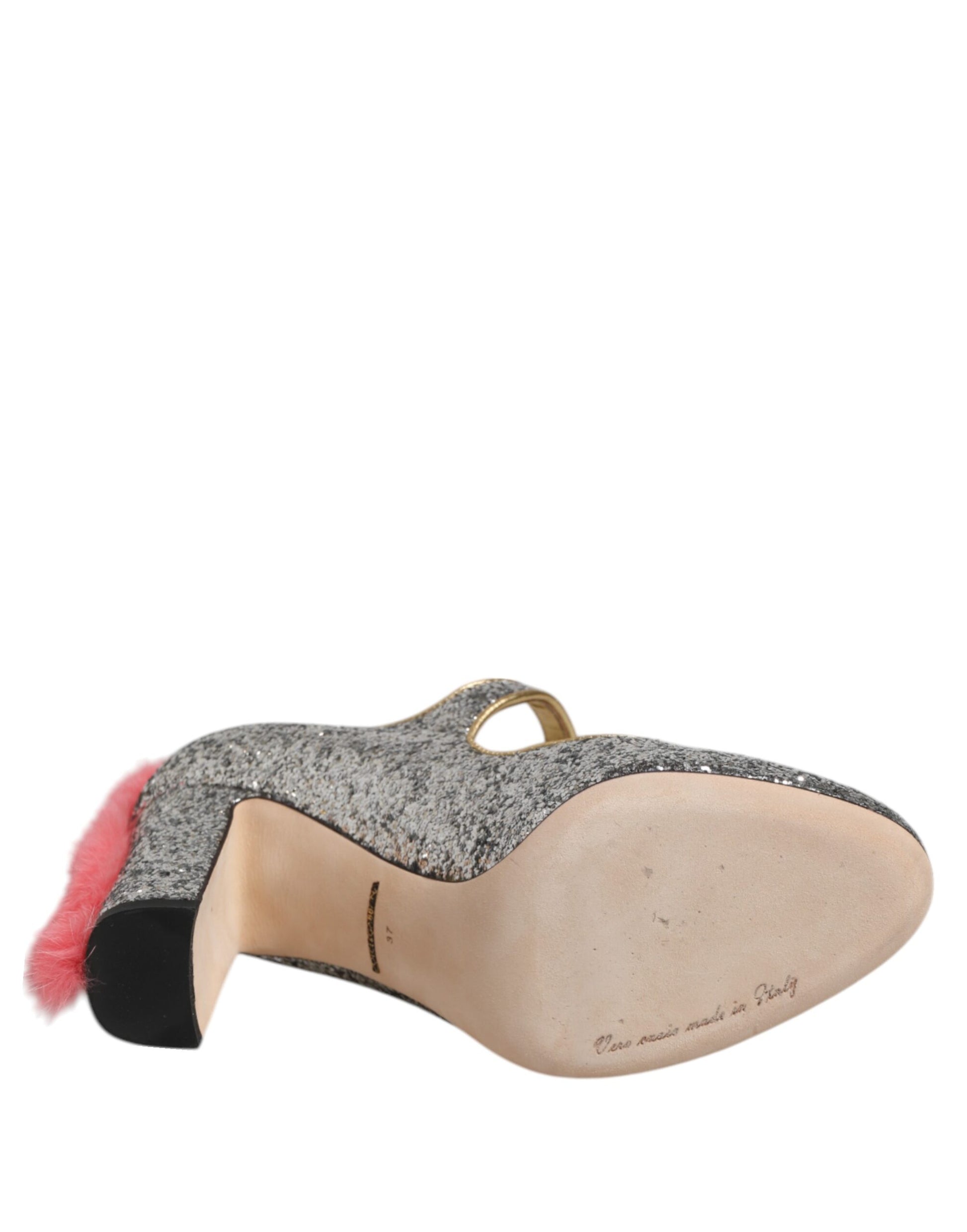 Silver Glitter Mink Fur VALLY Pump Shoes