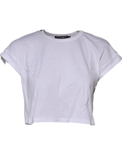 White Cotton Crew Neck Cropped Top T-shirt
