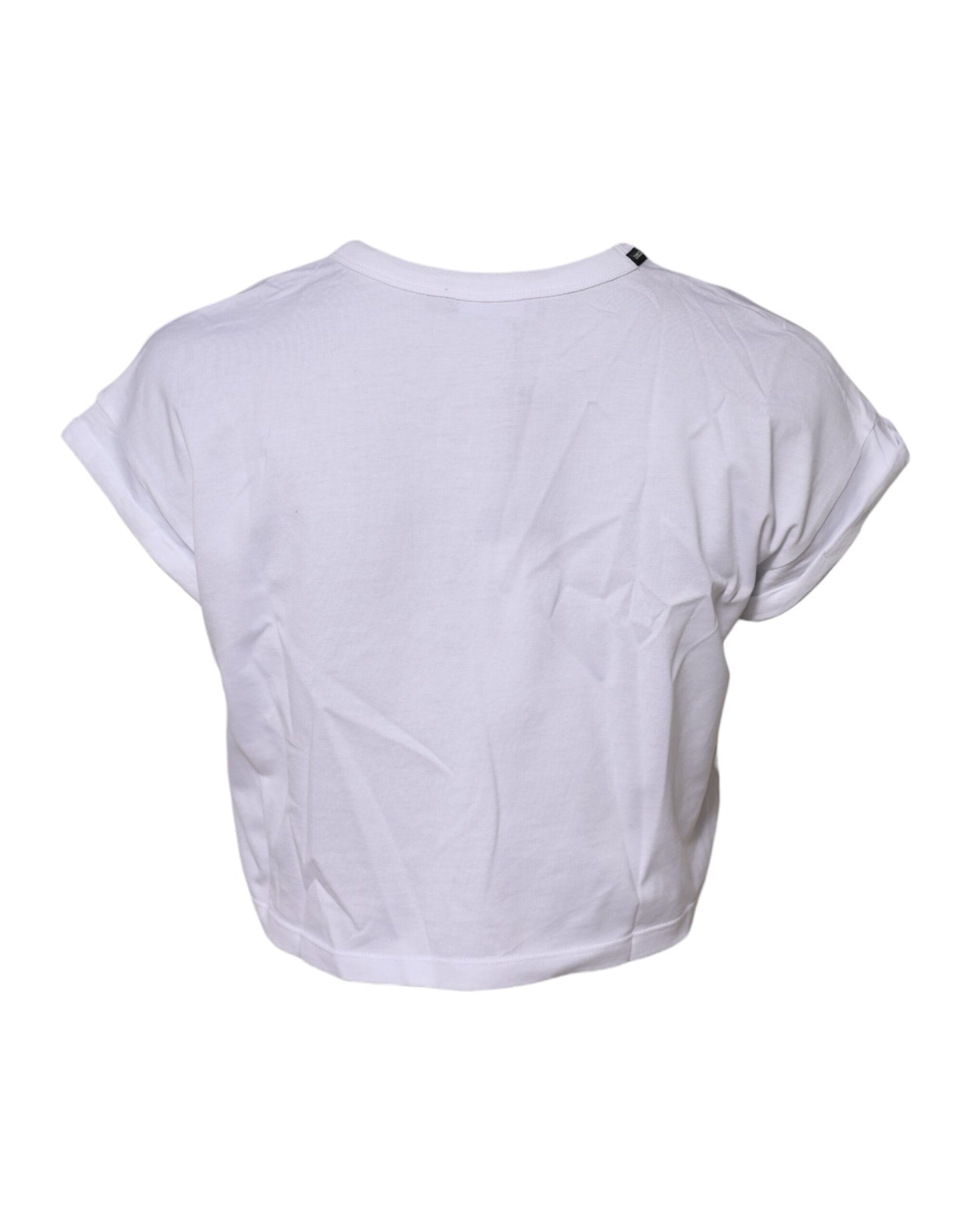 White Cotton Crew Neck Cropped Top T-shirt