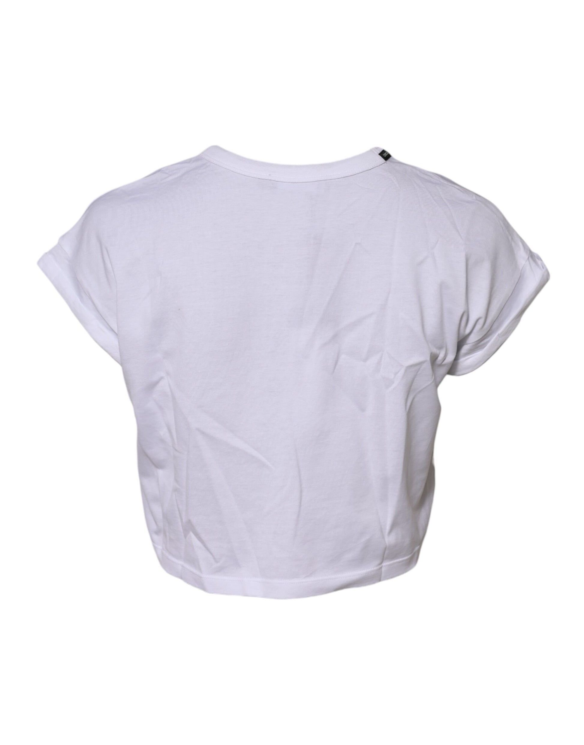 White Cotton Crew Neck Cropped Top T-shirt
