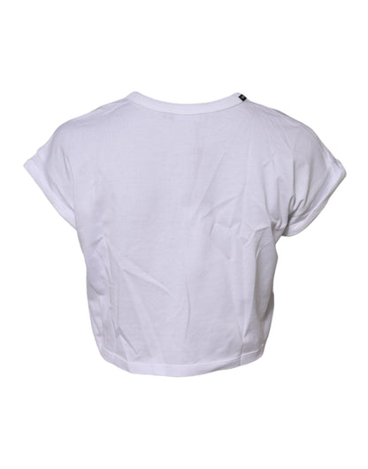 White Cotton Crew Neck Cropped Top T-shirt