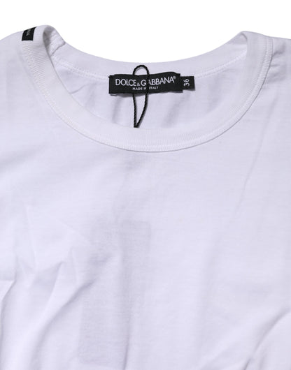 White Cotton Crew Neck Cropped Top T-shirt