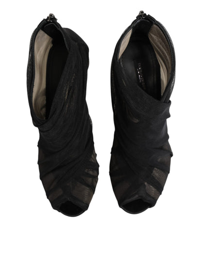 Black Mesh Stiletto Heels Ankle Boots Shoes