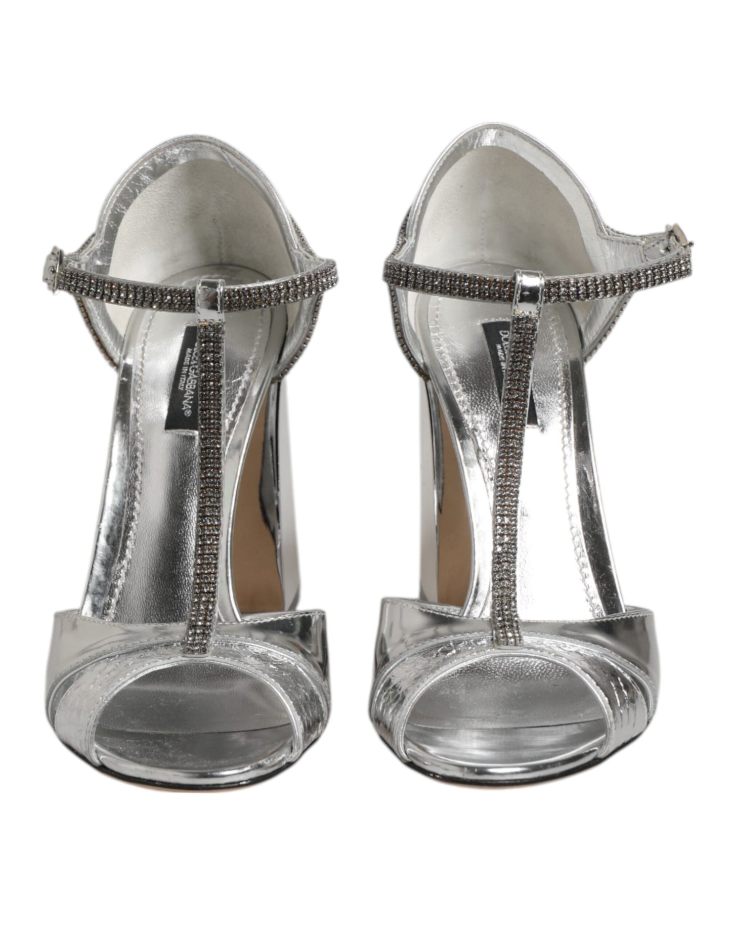 Silver Leather T-strap Heels Sandals Shoes