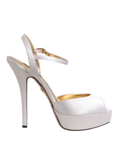 White Satin Platform Heels Sandals Shoes