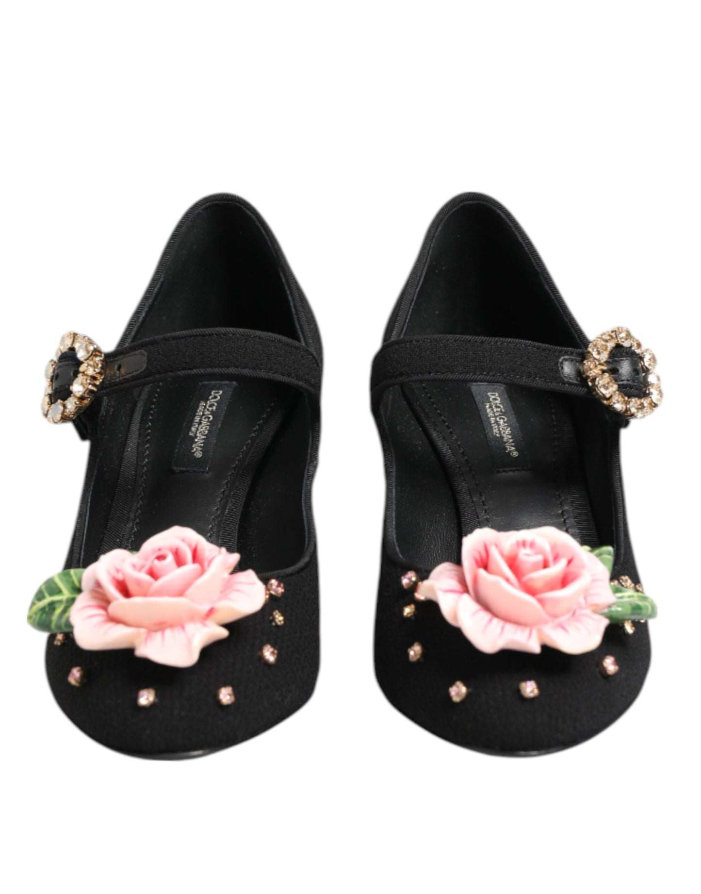 Black Flower Crystal Embellished Mary Jane Shoes