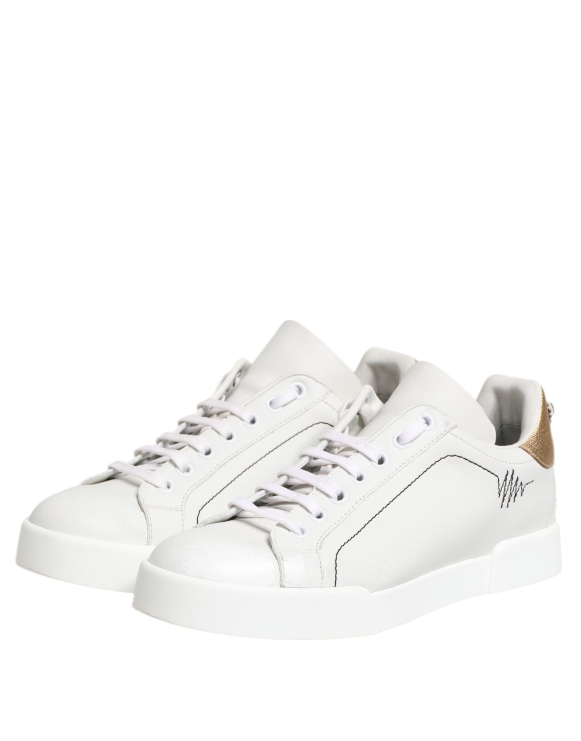 White Gold Leather Low Top Sneakers Shoes