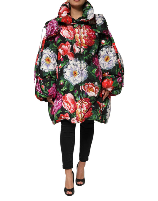 Multicolor Floral Hooded Puffer Coat Jacket
