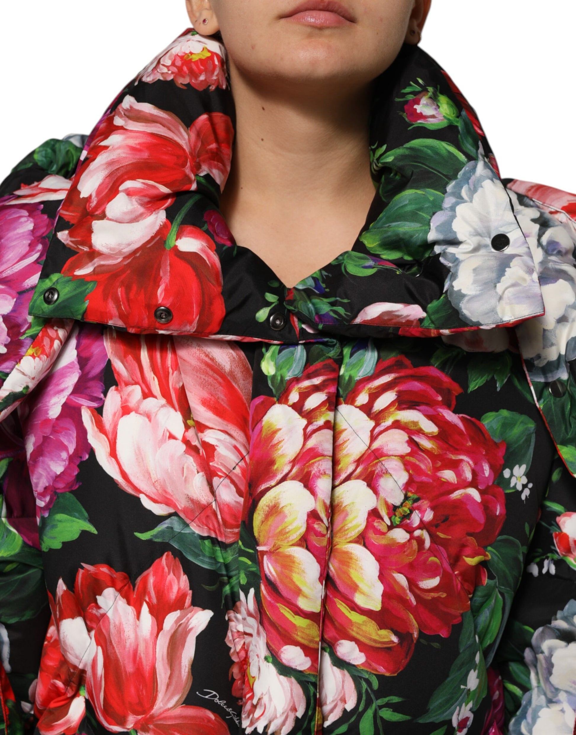 Multicolor Floral Hooded Puffer Coat Jacket