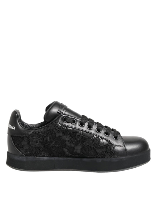 Black Floral Lace Low Top Sneakers Shoes