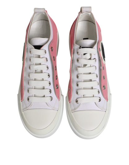 White Pink Canvas Low Top Sneakers Shoes