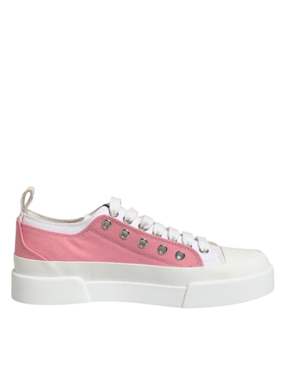 White Pink Canvas Low Top Sneakers Shoes