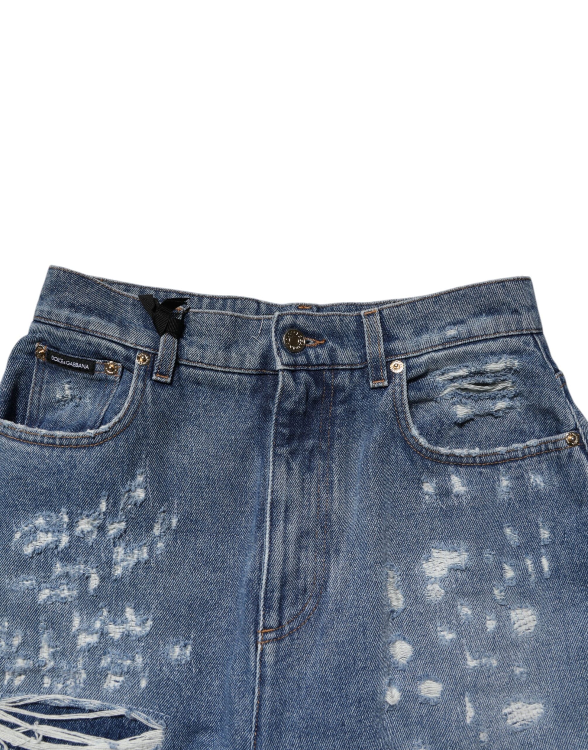 Blue Tattered High Waist Women Denim Jeans