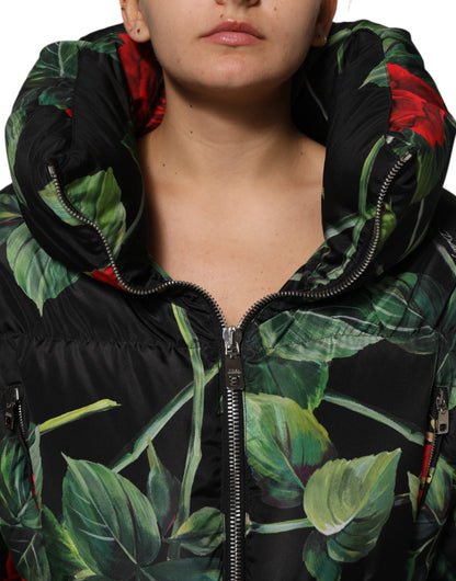 Multicolor Floral Puffer Coat Full Zip Jacket