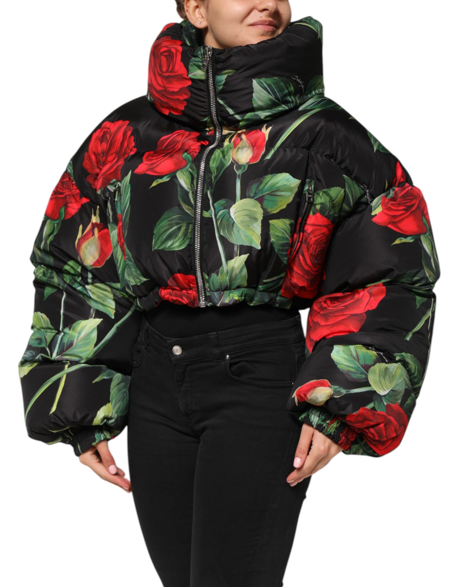 Multicolor Floral Puffer Coat Full Zip Jacket
