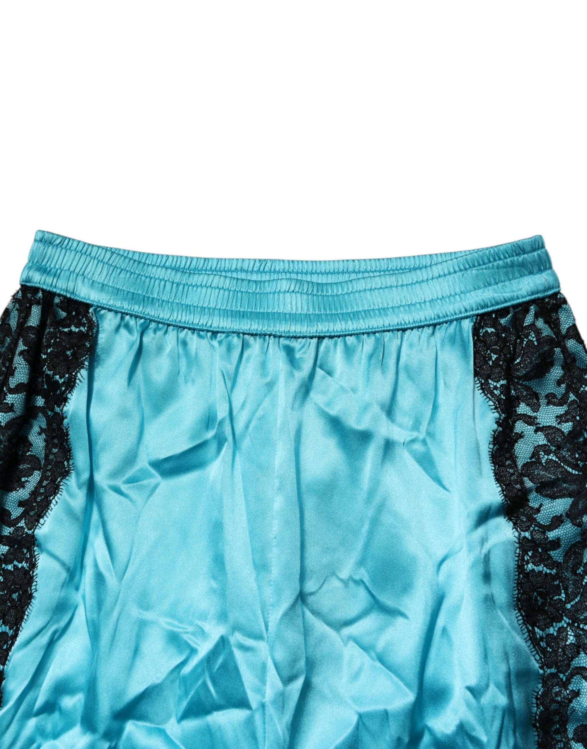 Blue Silk Garterized Straight Women Pajama Pants