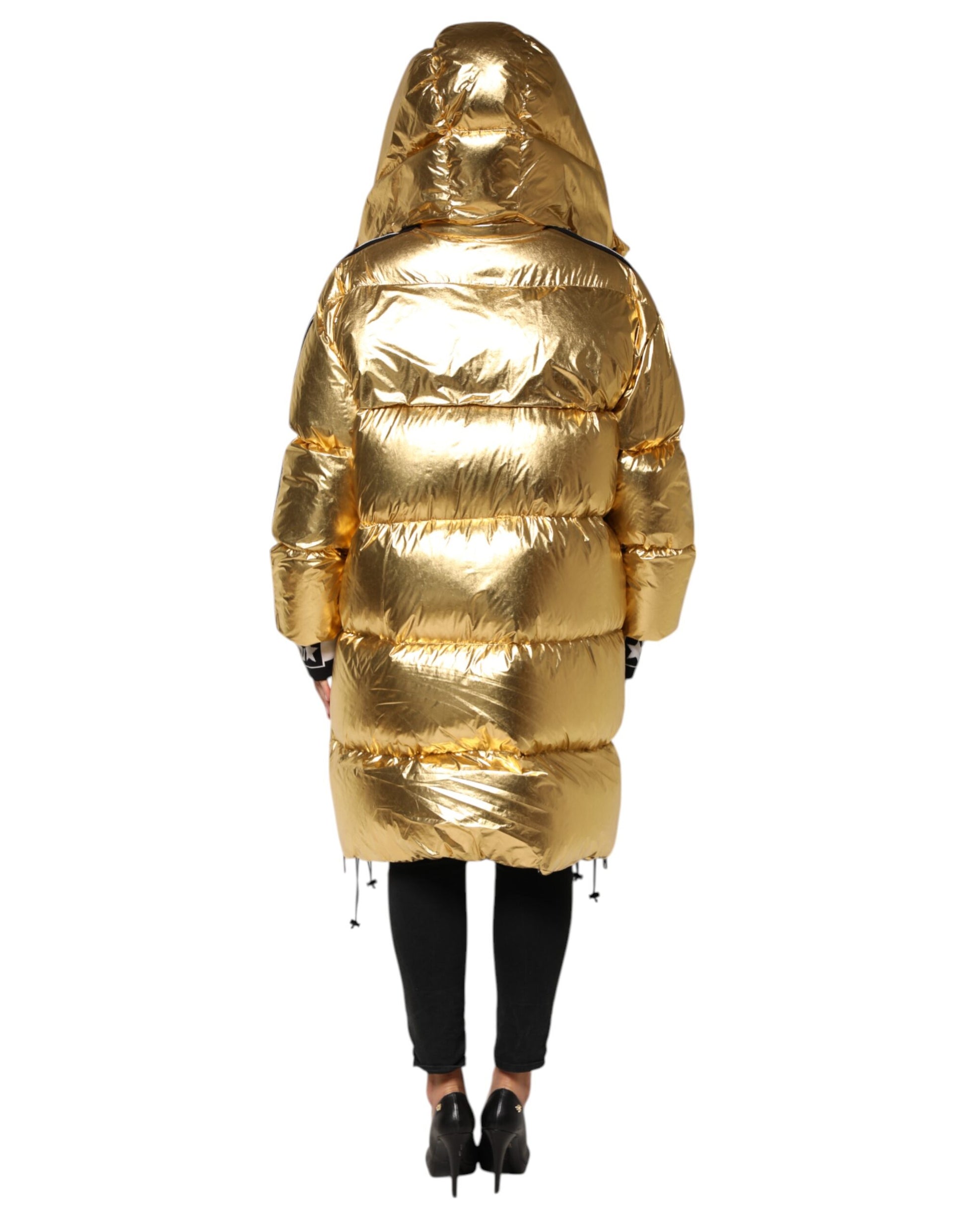 Gold Hooded Puffer Quilted Full Zip Jacket