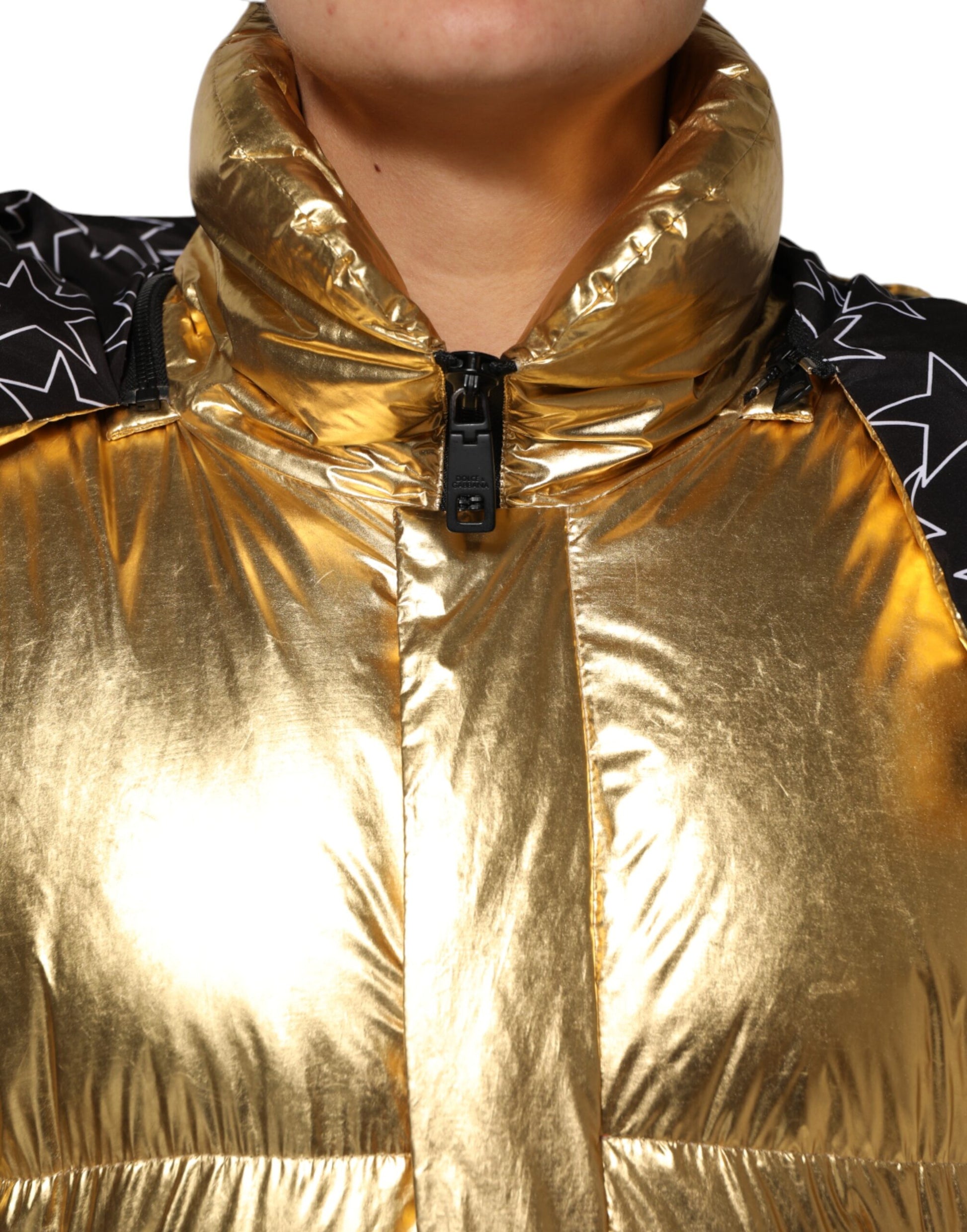 Gold Hooded Puffer Quilted Full Zip Jacket