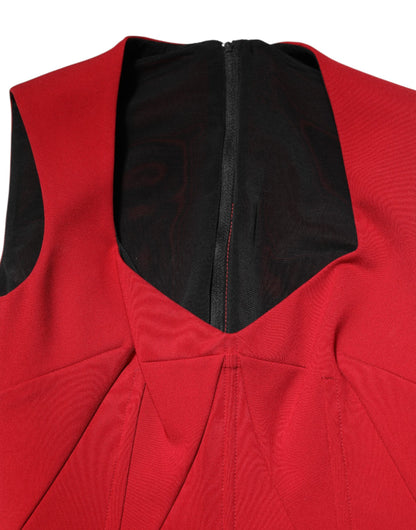 Red Viscose Stretch Slit Sheath Midi Dress