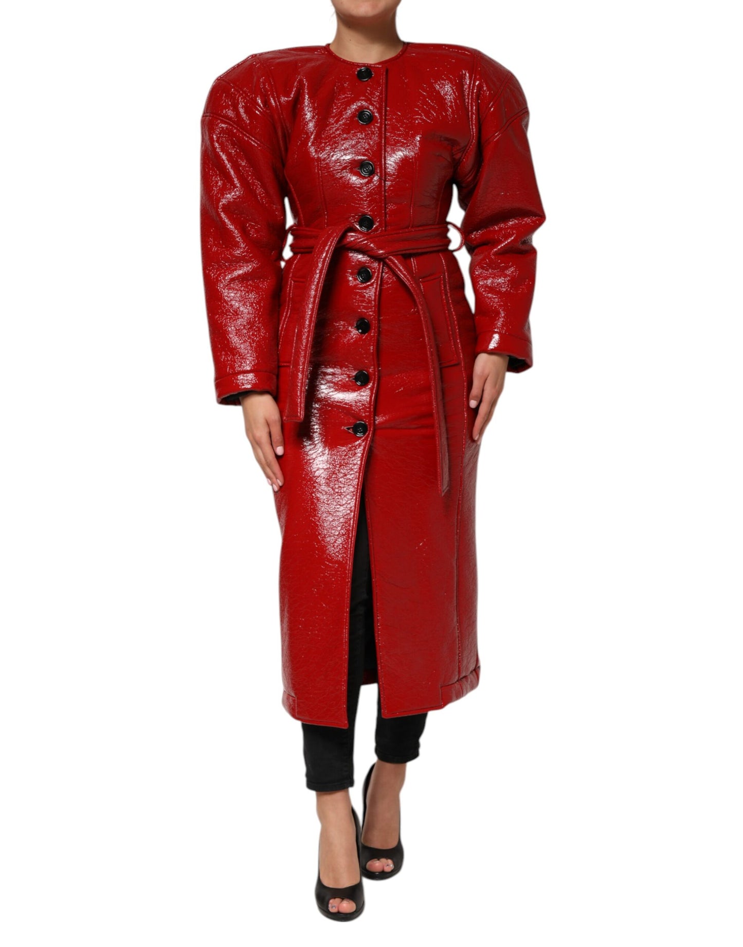 Red Wool Single Breasted Trench Coat Jacket