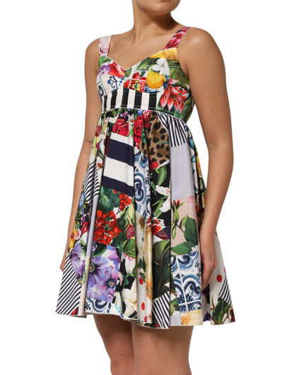 Multicolor Patchwork Cotton AlineMini Dress