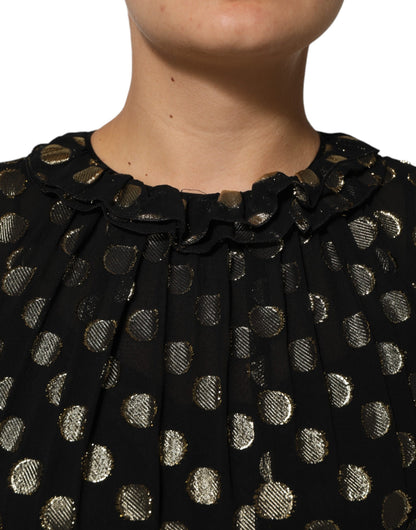 Black Gold Polka Dot Silk Brocade Mini Dress