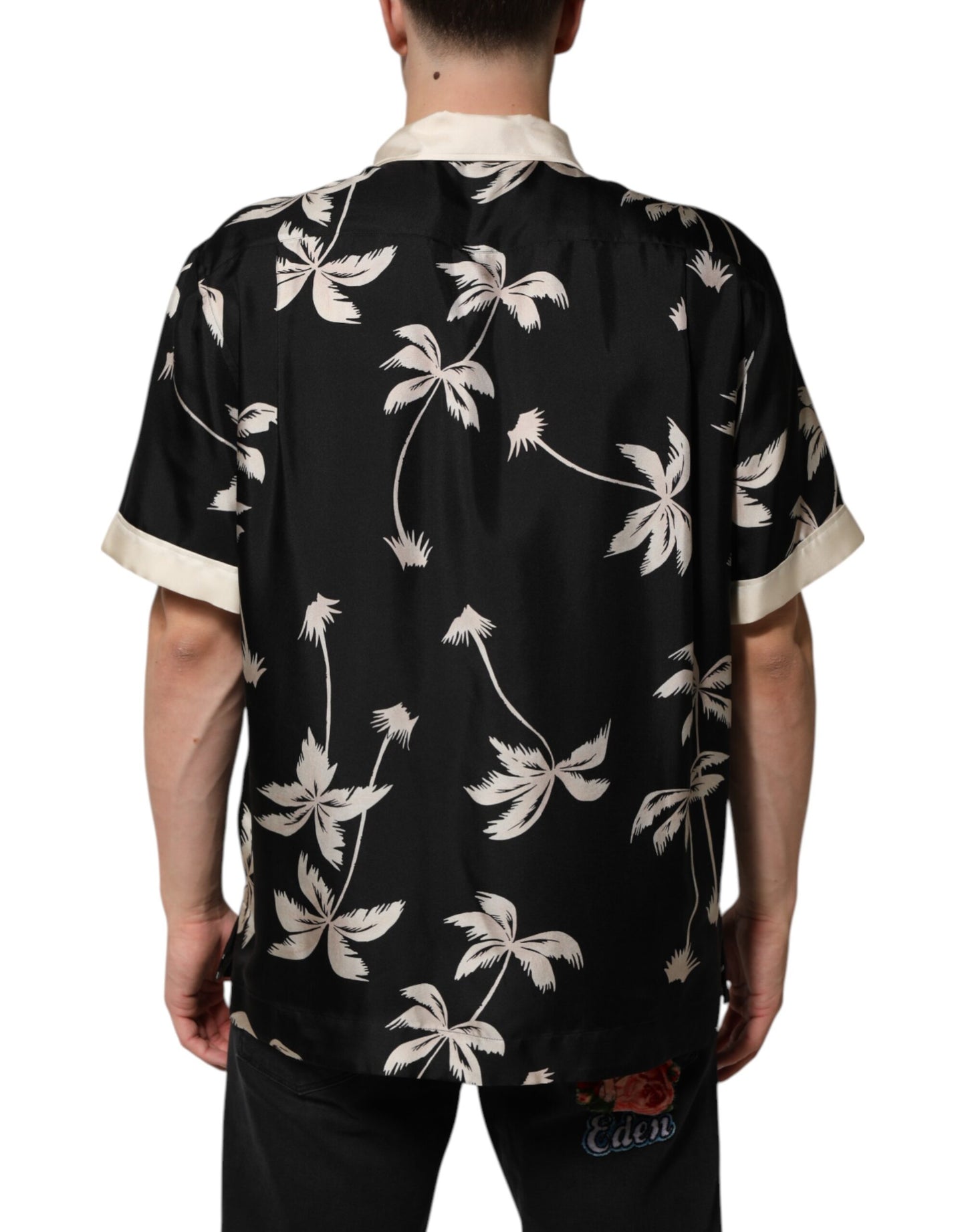 Black Printed Silk Short Sleeves Casual Shirt