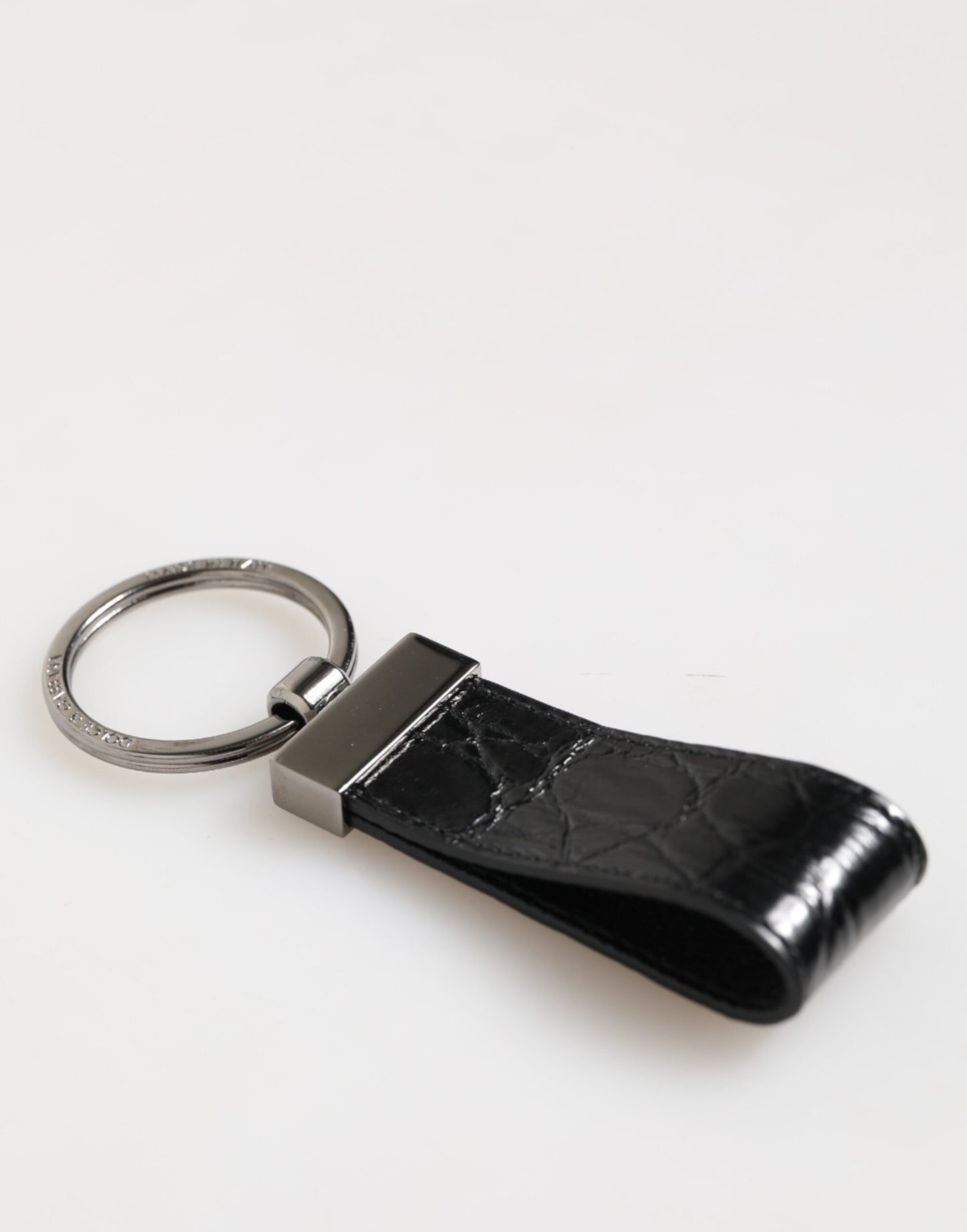 Black Leather Logo Metal Ring Keychain Holder Men Keyring