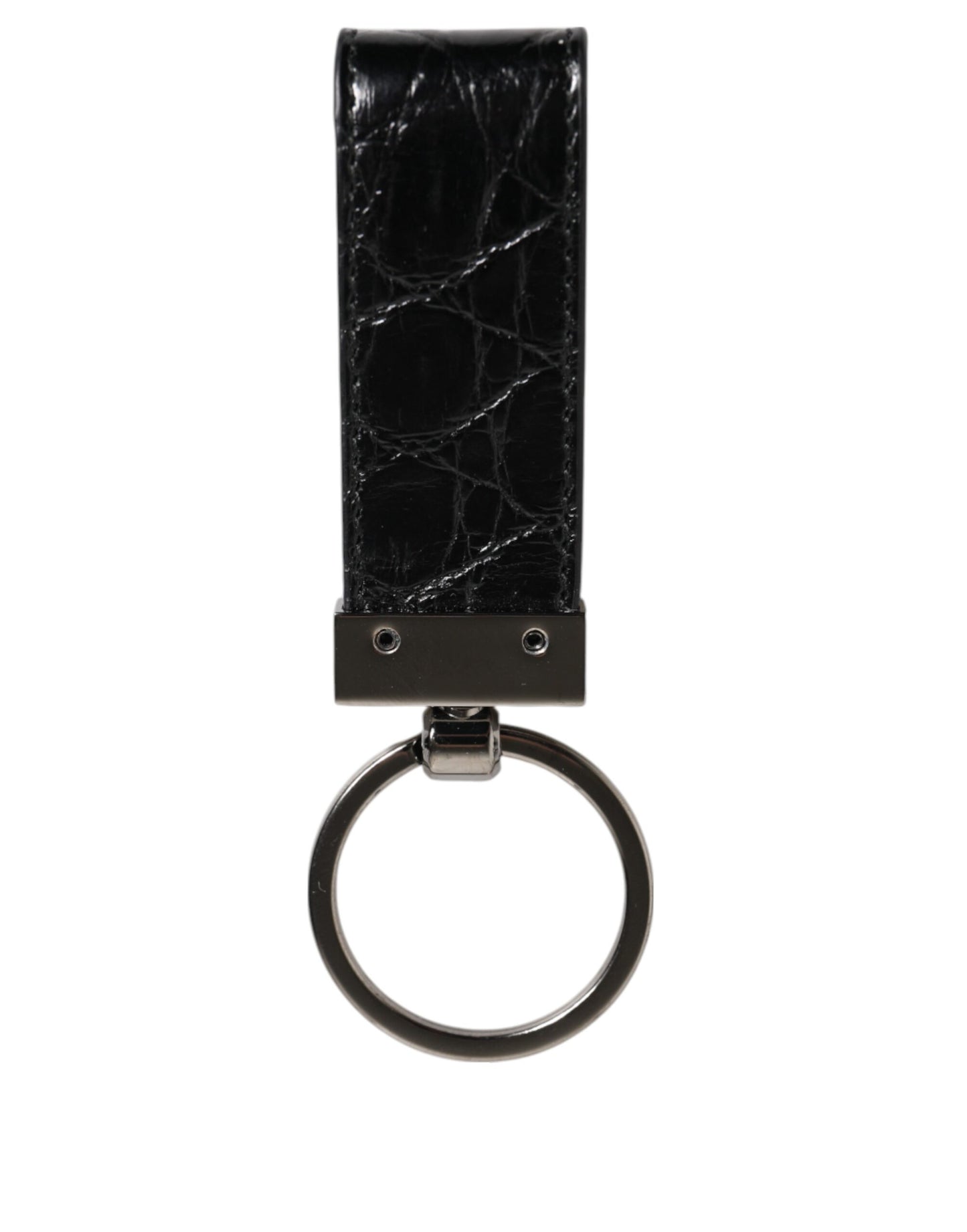 Black Leather Logo Metal Ring Keychain Holder Men Keyring