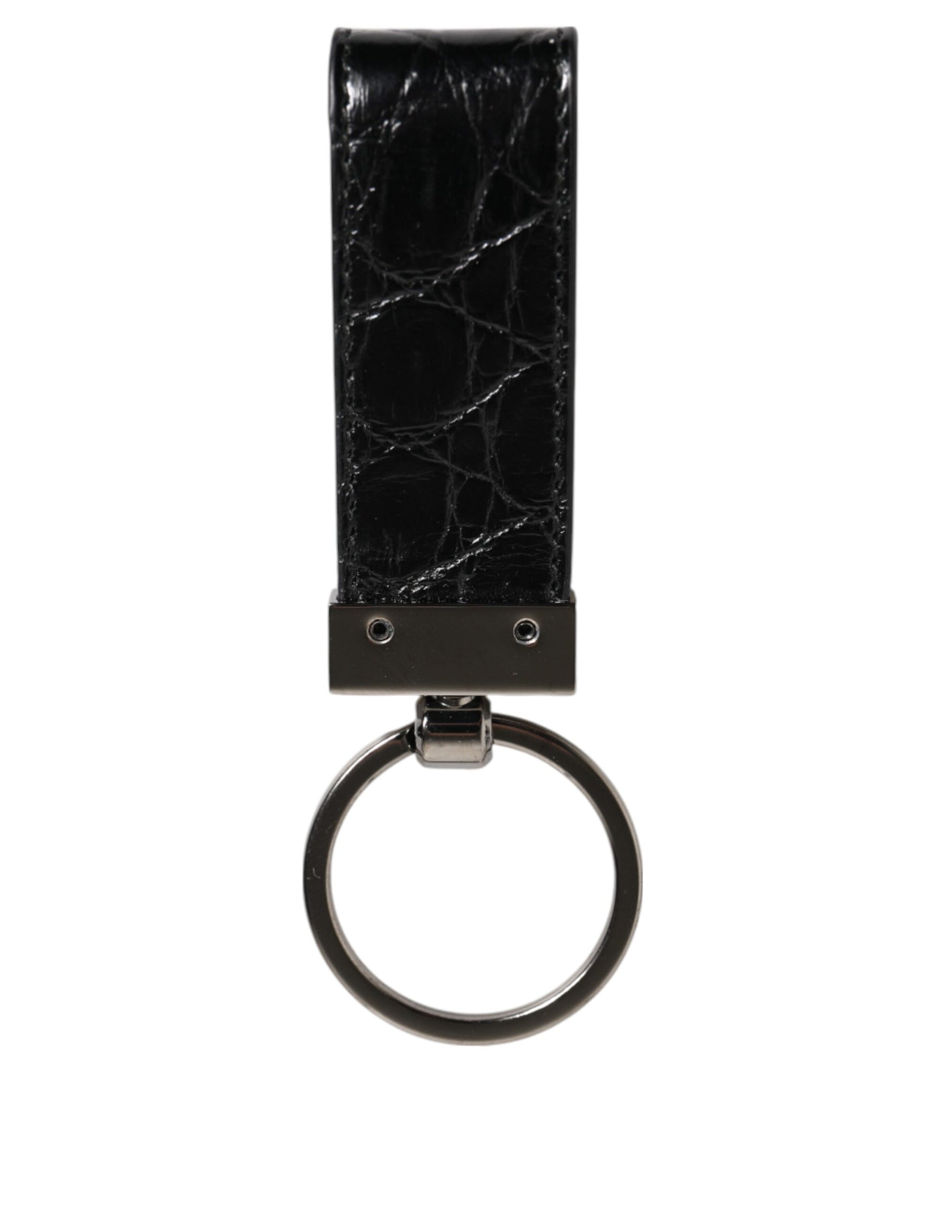 Black Leather Logo Metal Ring Keychain Holder Men Keyring