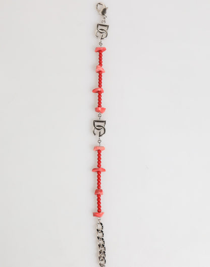 Silver Tone Brass Beaded Resin DG Logo Chain Men Bracelet