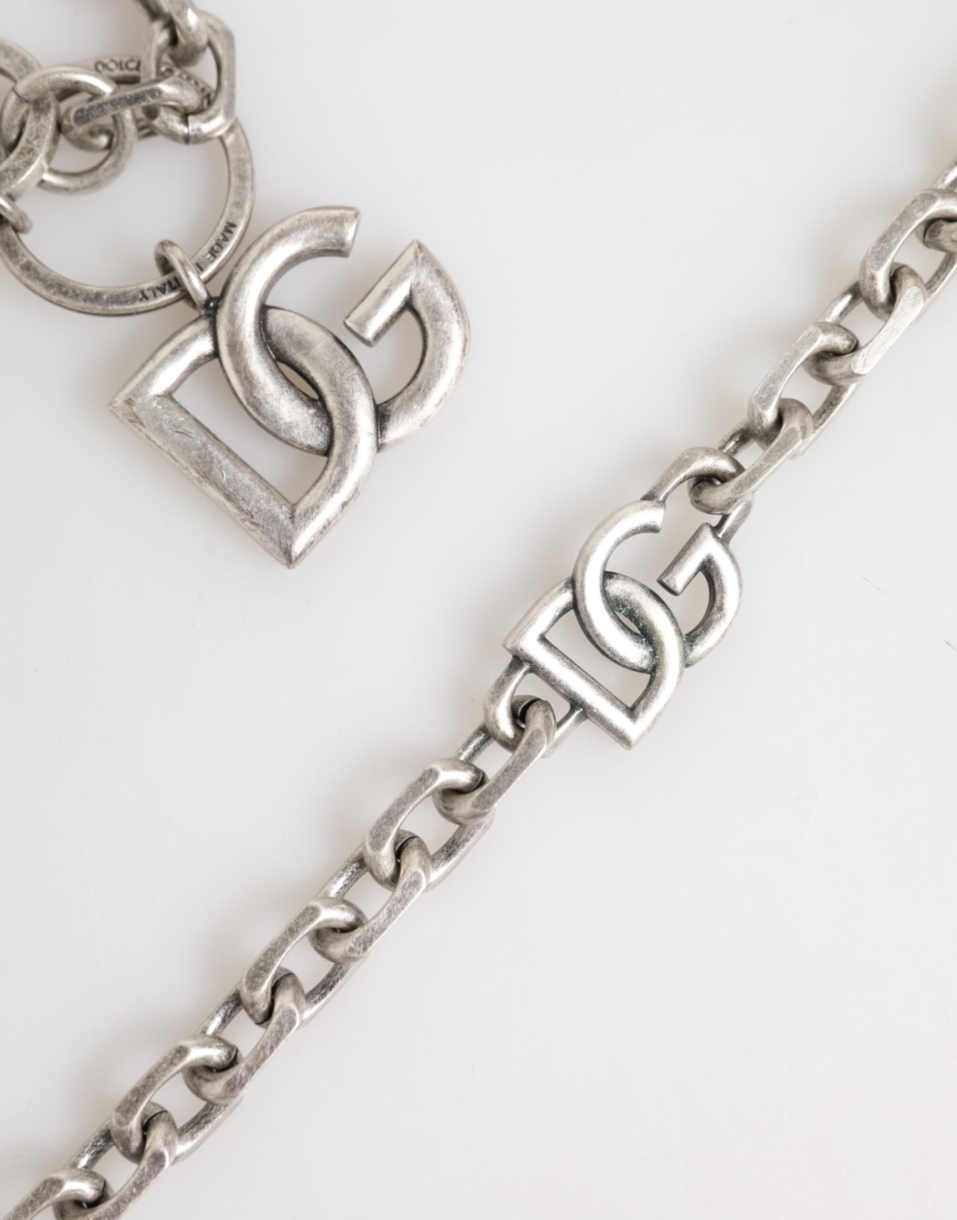 Silver Tone Brass DG Logo Detailing Chain Men Necklace