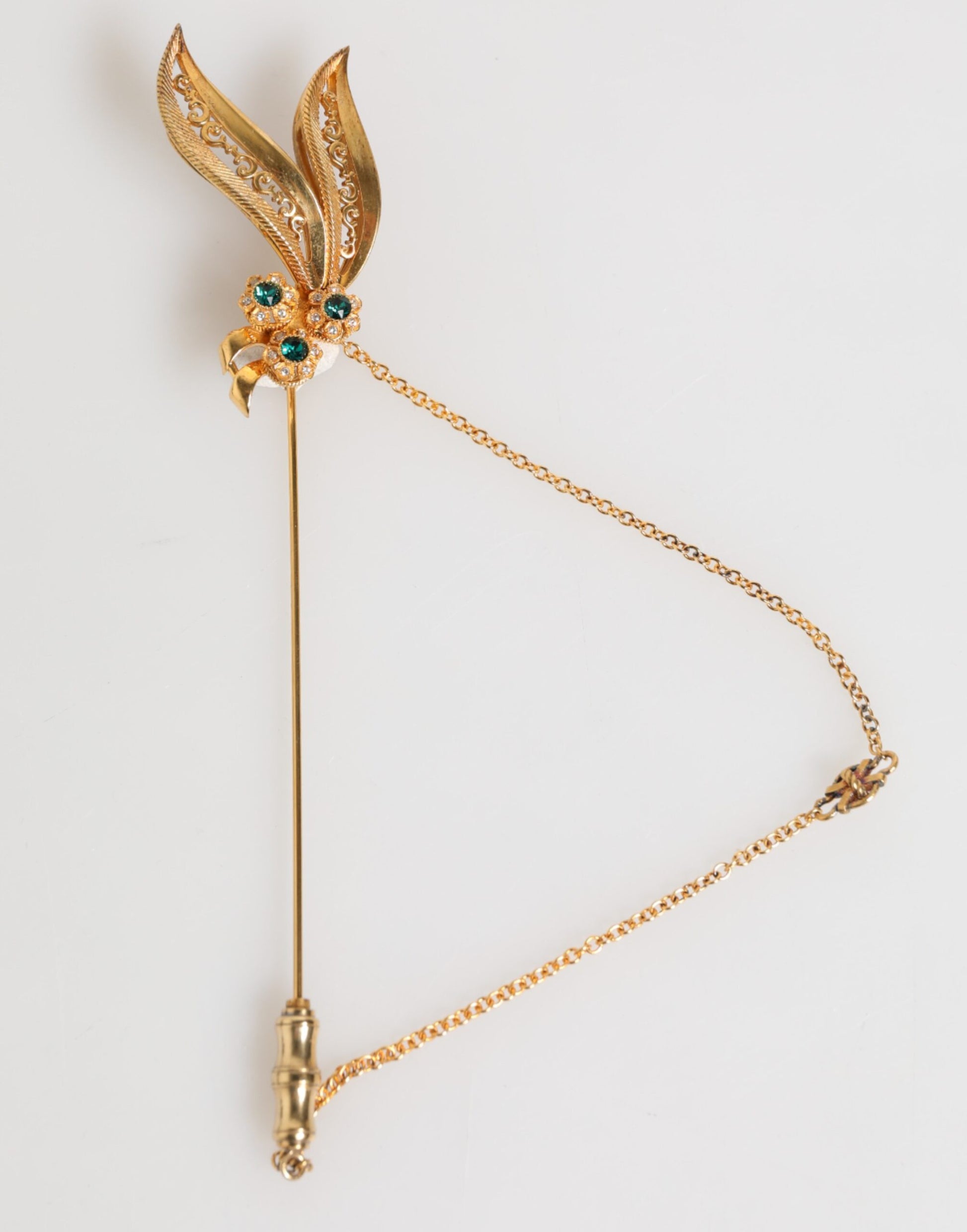 Gold Tone 925 Sterling Silver Crystal Chain Pin Brooch