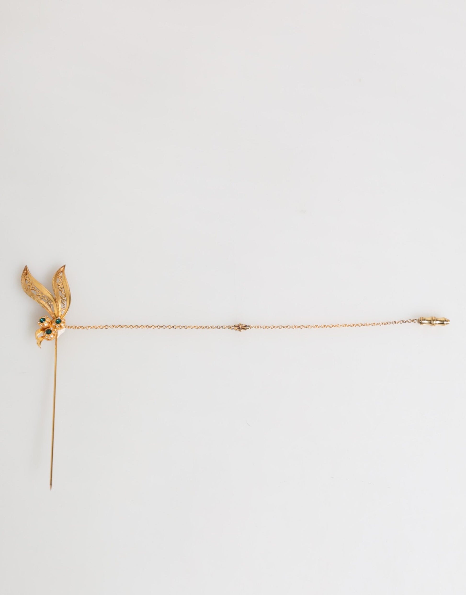 Gold Tone 925 Sterling Silver Crystal Chain Pin Brooch