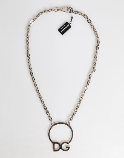 Silver Tone Brass Chain DG Logo Pendant Men Necklace