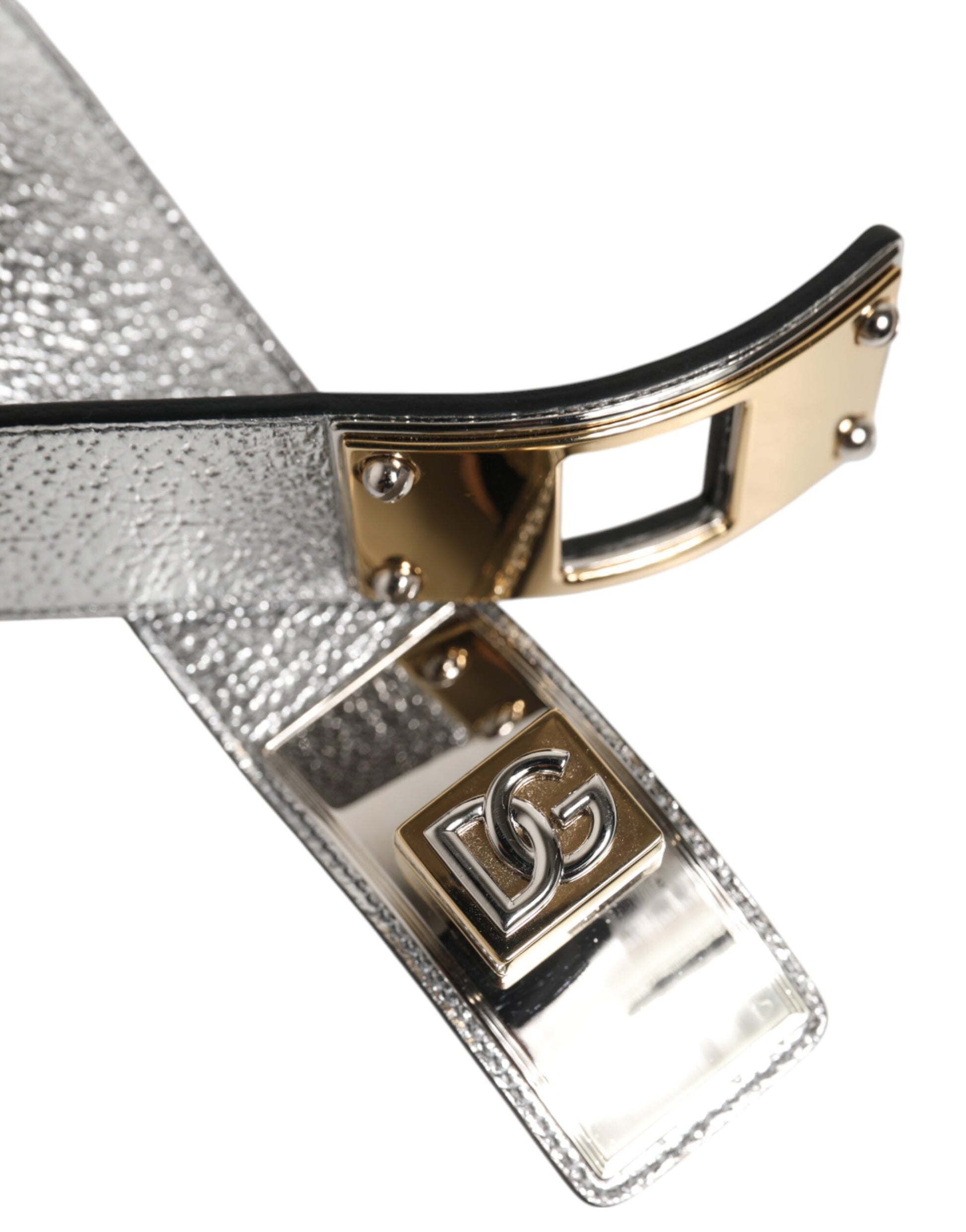 Silver Textured Leather Gold Tone Metal Neckband